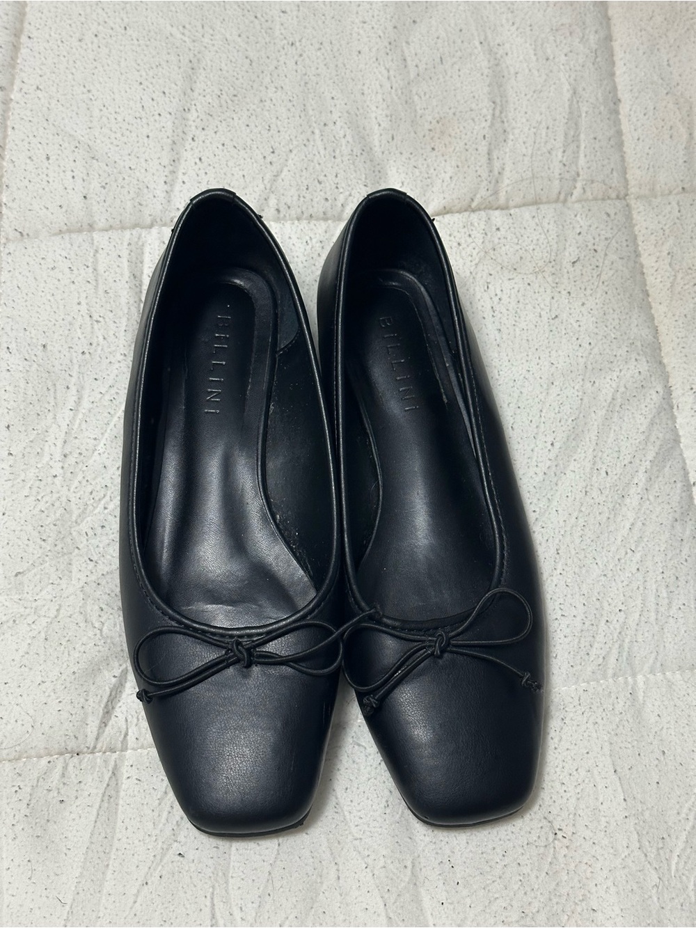 Billini Black Square-Toe Ballet Flats with Bow